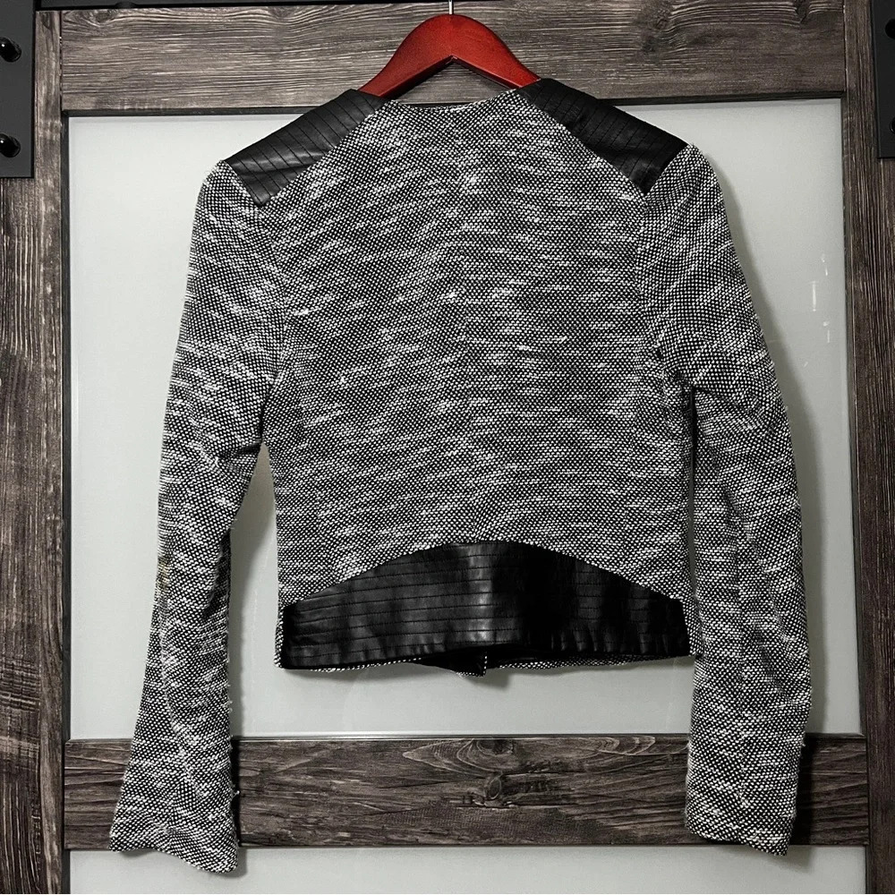 Papaya Moto Jacket Tweed & Faux Leather Women's Small Cropped Women's Small - Picture 5 of 9